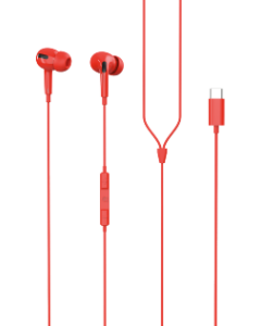 RadioShack Red Round Stereo Headphones, Type-C, Built-in Microphone & Volume Control 3304386