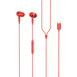 RadioShack Red Round Stereo Headphones, Type-C, Built-in Microphone & Volume Control 3304386